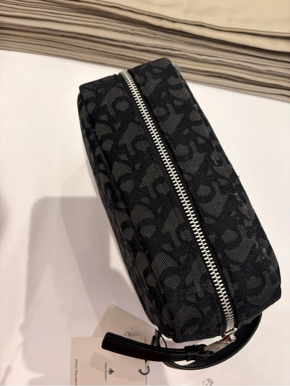 Calvin Klein Black Patterned Cosmetic Pouch with large logo new with tag